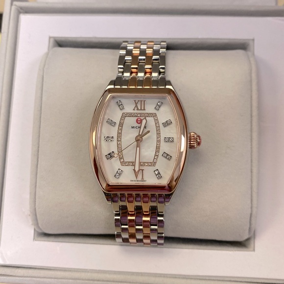 Michele ~ RELEVE MOP Diamond Dial Rose Gold/Two-Tone Stainless-Steel Watch - Picture 8 of 16